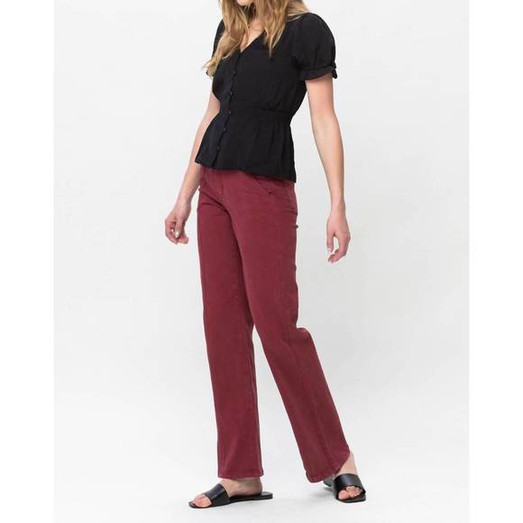 NEW JUDY BLUE high waist dyed straight leg pant in burgundy - Picture 4 of 7